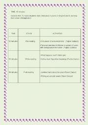 English Worksheet: a poem lesson plan with activities