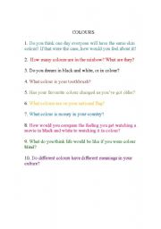 English worksheet: Colours Questionnaire