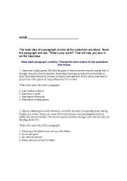 English Worksheet: THE POINT OF A PARAGRAPH