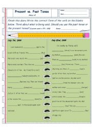 English Worksheet: Present vs. Past Tense (Diary #2)