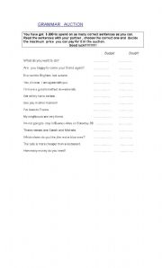 English Worksheet: grammar auction