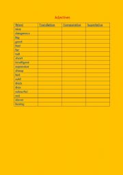English worksheet: adjectives -translation, comparative, superlative
