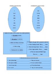 English worksheet: subject pronouns and possessive forms
