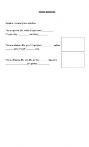 English Worksheet: Animals description