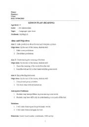 English worksheet: 8th grade reading lesson plan 