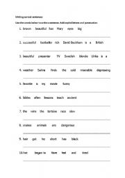 English worksheet: Writing correct Sentences