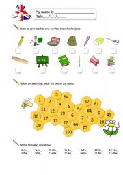 English Worksheet: SchoolObjects and Numbers