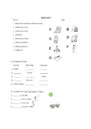 English Worksheet: quiz basic vocabulary