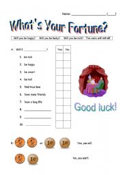 English Worksheet: Whats Your Fortune