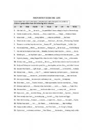 English Worksheet: Prepositions- Life