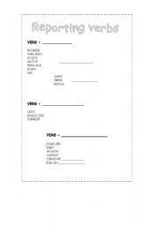 English worksheet: Reporting verbs!!!!