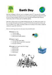 English Worksheet: Earth Day Information and Worksheet  [PAGE 1]