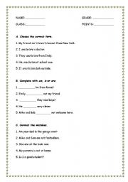 English worksheet: To be exercises/test