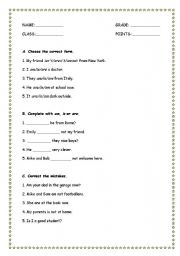 English Worksheet: To be exercises/test