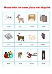 English Worksheet: words with the same singular and plural.