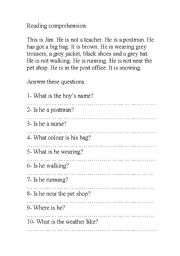 English Worksheet: reading comprehension