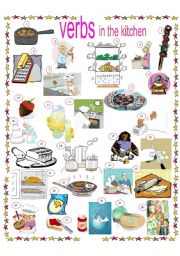 English Worksheet: VERBS IN THE KITCHEN, EXERCISES AND KEYS INCLUDED