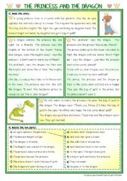 English Worksheet: Fairy Tales/ Stories (12): The (Bear...) Princess and the Dragon - 2 pages