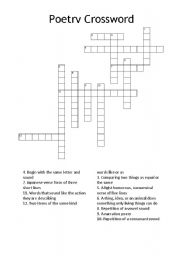 English Worksheet: Poetry Crossword