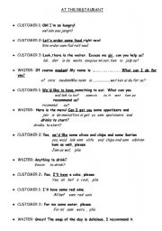 English Worksheet: AT THE RESTAURANT