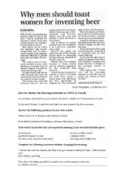 English Worksheet: Why men should toast women for inventing beer