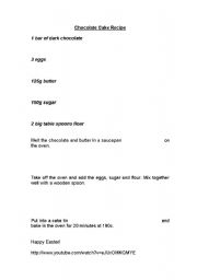 English Worksheet: How to make a chocolate cake