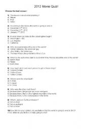 English Worksheet: 2012 MOVIE QUIZ