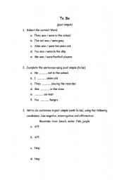 English worksheet: To be (past simple), with a small alphabet soup game