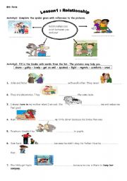 English Worksheet: relationships