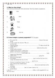 English worksheet: Present progressive (and simple)