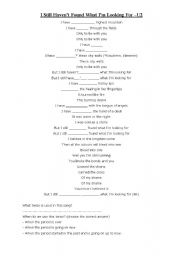 English Worksheet: U2 I still havent found what Im looking for (present perfect) + KEY!!