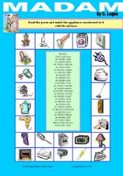 English Worksheet: Madam a poem by C. Logue - Electrical appliances