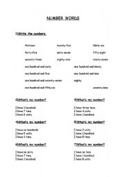 English worksheet: Number words