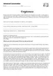 English Worksheet: Forgiveness