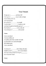 English Worksheet: true friends - lyrics