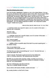 English Worksheet: definite and indefinite article