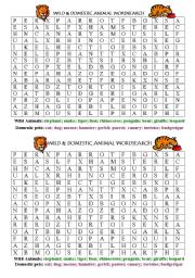 English Worksheet: Wild and Domestic Animal wordsearch
