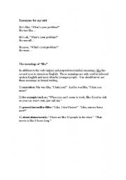 English worksheet: informal uses of like