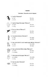 English worksheet: Animals