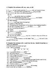 English Worksheet: simple past tence