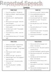 English Worksheet: REPORTED SPEECH - QUESTIONS