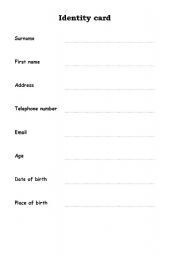 English worksheet: identity card