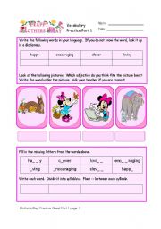 Mothers Day Vocabulary Practice Part 4/8 of unit.  With detailed key.