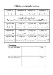 English Worksheet: Multiplication via repeated addition