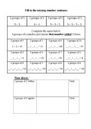 English worksheet: Multiplication via repeated addition