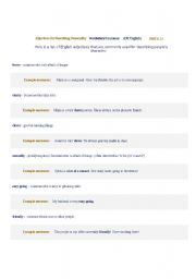 English Worksheet: adjectivies personality