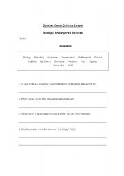 English worksheet: Animal Science Vocab Lesson