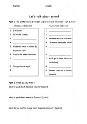 English worksheet: Differences between Japanese and American Schools