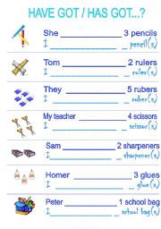 English Worksheet: have has got