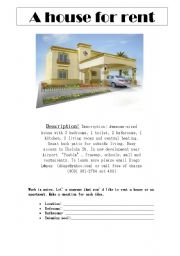 English worksheet: House for rent